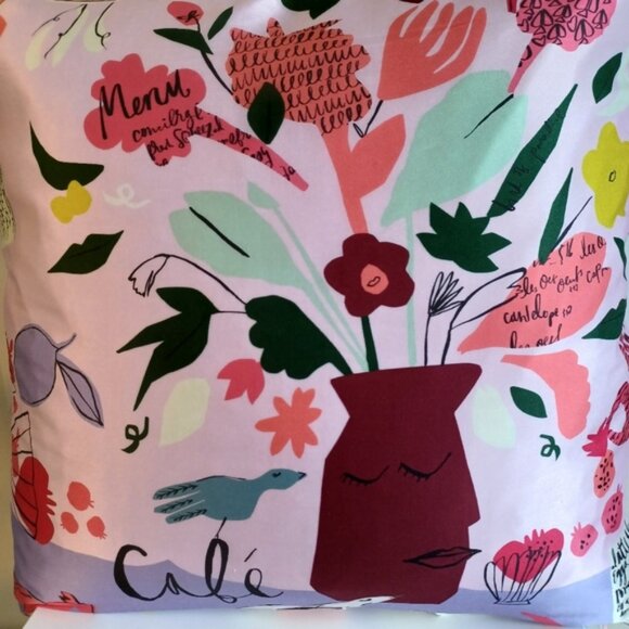 Kate Spade New York Scribble Floral Cafe Scene Decorative Pillow | 20" x 20" - Picture 2 of 8